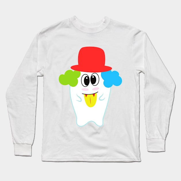 happy clown ghost with hat Long Sleeve T-Shirt by Drawab Designs